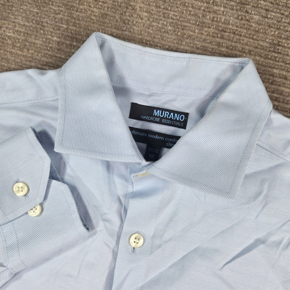 Murano Mens M Blue Slim Fit Ultimate Modern Comfort Twill Button Down Shirt
